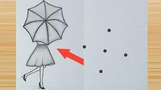 Easy : Girl with umbrella drawing picture-very easy pencil drawing drawing girl umbrella with women