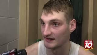 Michigan State basketball players react to the Spartans falling in the Big Ten Tournament semifinals