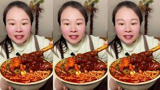 ASMR Eating Spicy Food Chinese  Eating Spicy Noodles Soups Mukbang, Fried Pork Ribs And Vegetables