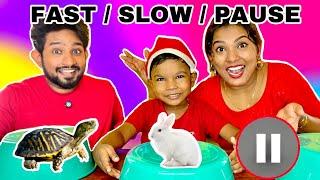 Fast Vs Slow Vs Pause Food Eating Challenge|Funny Food Challenge|Kunjappan|Kunjusseries