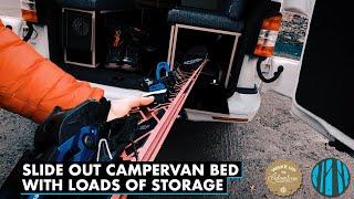 The Best Slide Out Campervan Bed With Loads Of Storage - Even for your ski and snowboard gear!