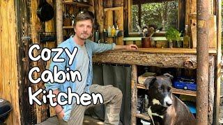 Making A Cozy Kitchen For My Off-Grid Cabin With Running Rainwater and A Cool Well