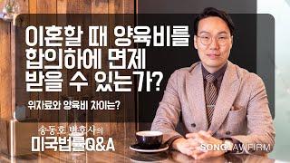 미국가정법, 이혼할 때 양육비를 합의하에 면제 받을 수 있는가? 위자료와 양육비 차이는?