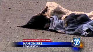 Man catches fire along Benning Road NE