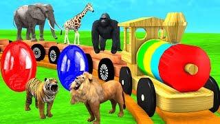 Animals Cartoons on Wooden Train Surprise Eggs for Kids | Toy Animals Names And Sounds | 3D Animated