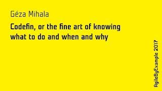 AgileByExample 2017: Geza Mihala - Codefin, or the fine art of knowing what to do and when and why