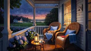 Soothing Summer Rain on the Porch with Soft Distant Thunder - Summer Rain Ambience for Relax & Sleep