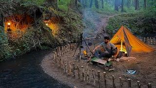 7 TAGE Solo-Survival-CAMPING; Fangen und kochen, primitives Angeln. Bushcraft Tarp Shelter