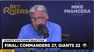 Giants Lose at Home to Commanders, 27-22 - Mike Francesa Instant Reaction