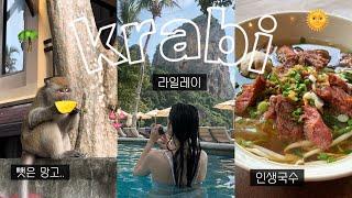  vlog |   KRABI   끄라비 라일레이?? 어디냐구요???? 무조건 사랑하게 될 곳️‍ (절벽뷰, 수영, 원숭이가 전부인데 사랑해🩵) | ep.2