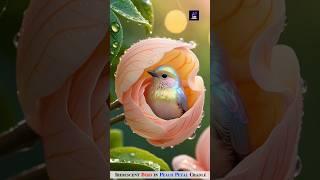 Dreamy Harmony: Iridescent Bird in Peach Petal Cradle