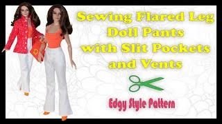 How To Sew Flared Leg Doll Pants w Vents / Doll Clothes Sewing Tutorial / RTB101 Edgy Style Pattern