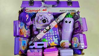 mega purple stationery collection, collection of pencil box, jumbo pencil, eraser, unboxing & review