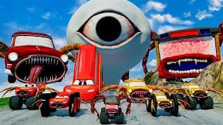 ALL MONSTERS Big & Small Cars vs Downhill Madness with CAR EATER &  WATER EYE TOWER | BeamNG.Drive