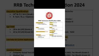 RAILWAY TECHNICIAN VACANCY 2024 | RRB TECHNICIAN NOTIFICATION 2024 | oftenupdates #govermenjobs2024