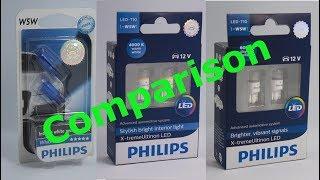 Philips W5W - WhiteVision 4300K vs X-tremeUltinon 4000K LED vs X-tremeUlition 6000K LED