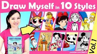 Draw Myself + My Book in 10 Art Styles | 1st Art Challenge of Its Kind! Mei Yu Lost & Found Book