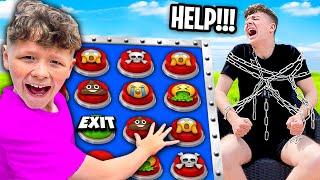 My LITTLE BROTHER Chooses the Mystery Buttons! *BAD IDEA*