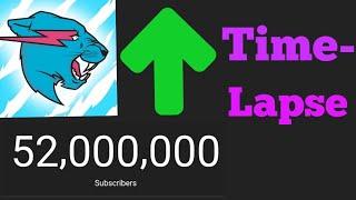 Mr Beast hits 52 Million Subscribers Timelapse (vs Bella Poarch)