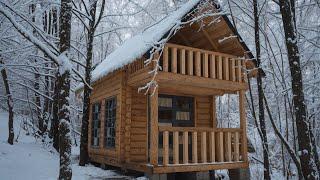 A Man Built a House of LOGS in the FOREST. IN SNOW and RAIN