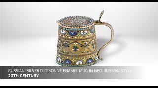 Russian, silver cloisonné enamel mug in neo-Russian style. 20th century.