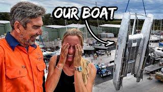 FLIPPING Our Boat with a 60 Ton Crane  Aluminum Catamaran Build Pt. 10