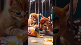 Meowmongs The kitten and the fawn #catstories #animation #animals