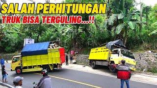 Salah perhitungan truk ini bisa terguling ‼️Evakuasi truk mundur lagi di tanjakan kadipaten