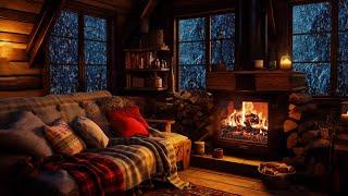 Winter wonderland ASMR | Wind and Crackling Fireplace in a Cozy Winter Hut | Blizzard ambience