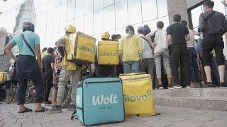 Курьеры Glovo бастовали в Алматы. 07.07.2021