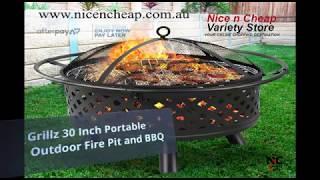 30 Inch Portable Outdoor Fire Pit and BBQ   Black