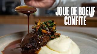 Joue de boeuf confite, purée, girolles & jus maison 