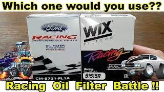 Ford Racing Oil Filter CM-6731-FL1A vs. Wix Racing Oil Filter 51515R Cut Open Comparison