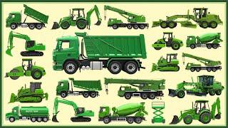 Green Construction Trucks!  Big Machines in Action! + More Nursery Rhymes & Kids Songs