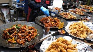 겉바속촉  끝판왕! 줄서서 먹는 시장 닭강정! 새우강정, 베이비 크랩 / Korean Fried Chicken " Dakgangjung " / Korean Street food