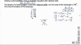 Solving a word problem using a quadratic equation with rational roots