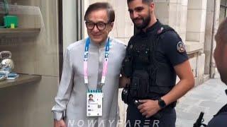 Jackie CHAN 陳港生 taking selfies  with 2 French Police Officers and 1 fan in Paris  August 28 2024