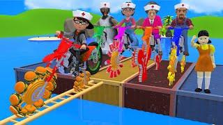 Scary Teacher 3d vs Squid Game Hamburger Wheel Climbing Wooden Ladder Level Max 5 Times Challenge