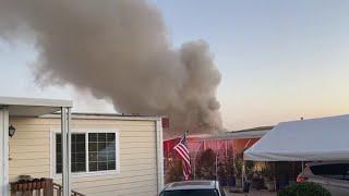 SDFD firefighters respond to mobile home fire in Mira Mesa | NBC 7 San Diego