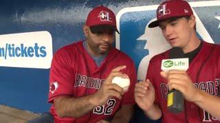 Learning pitching tips from the Hickory Crawdads