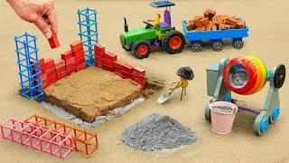 Diy tractor making mini Concrete House Construction | diy Tank Truck rescues Fire House | HP Mini