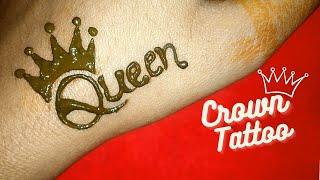 Stylish Crown Tattoo On Hand with Henna | Queen Crown Tattoo with Mehndi | Tiara Tattoo -FW