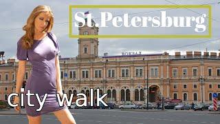 Walk along Vosstaniya Square. Walking Saint Petersburg, Russia