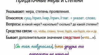 Придаточные меры и степени (9 класс, видеоурок-презентация)