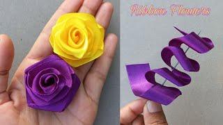 DIY Satin Ribbon Rose flowers | How to make ribbon rose | DIY: Ribbon Flowers