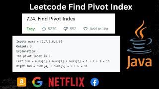 Find Pivot Index Leetcode 724 Solution in Java | Leetcode | 724 | Problem Solving | Pivot Index