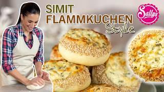 Flammkuchen als Brötchen - Simit Style / fluffig leckere Sesam Brötchen mit Käsefüllung