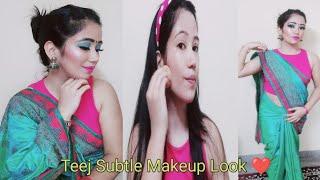 Teej Special Makeup Look || Step by Step Makeup Look with Green Saree || Subtle Makeup #makeup #teej