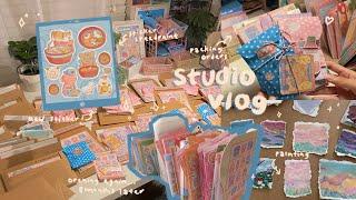 opening my sticker shop again!! making stickers, packing orders, & gouache paintings // studio vlog