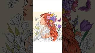 Stunning Floral Girl Coloring Timelapse  | iPad Art Using Happy Coloring App #Shorts